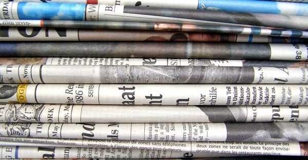 Close up of stack of newspapers