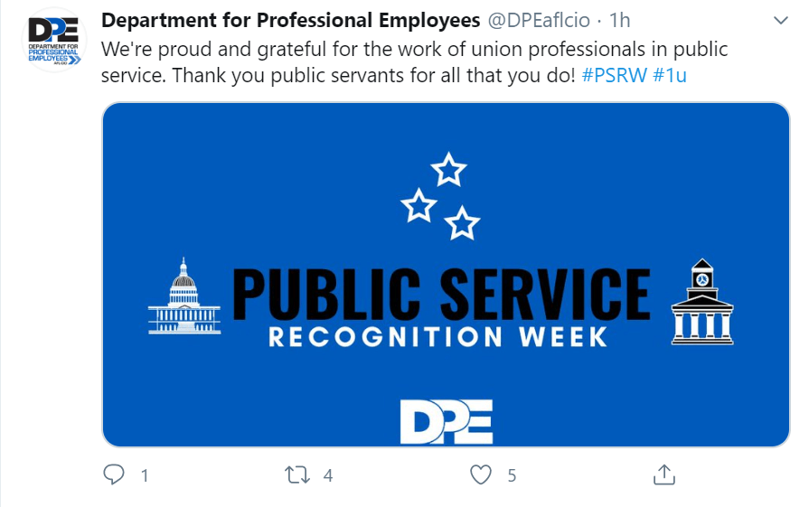 Tweet from Department of Professional Employees