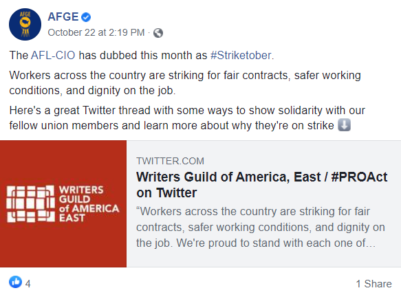 Screenshot of AFGE Facebook post