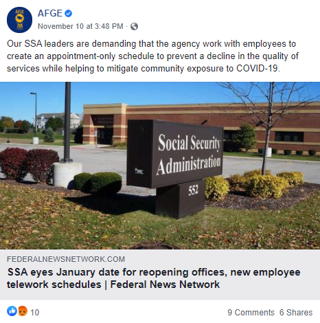 Screenshot of AFGE Facebook post