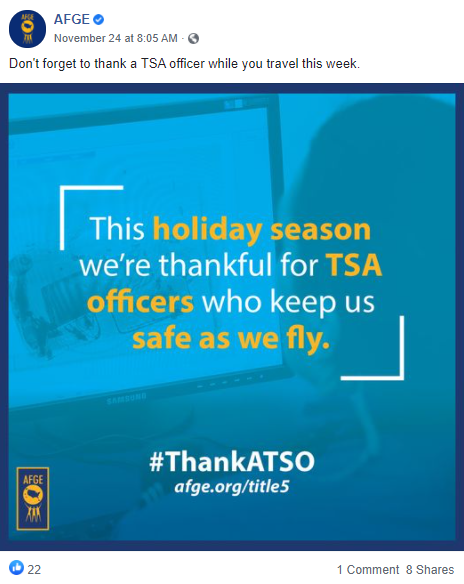 Screenshot of AFGE Facebook post