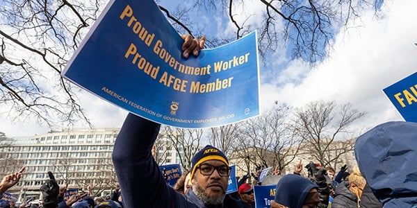 AFGE activist at a rally