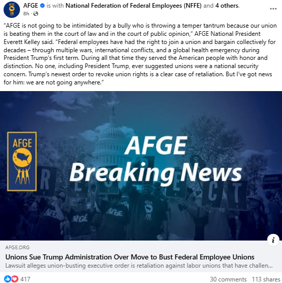 Screenshot of Facebook post