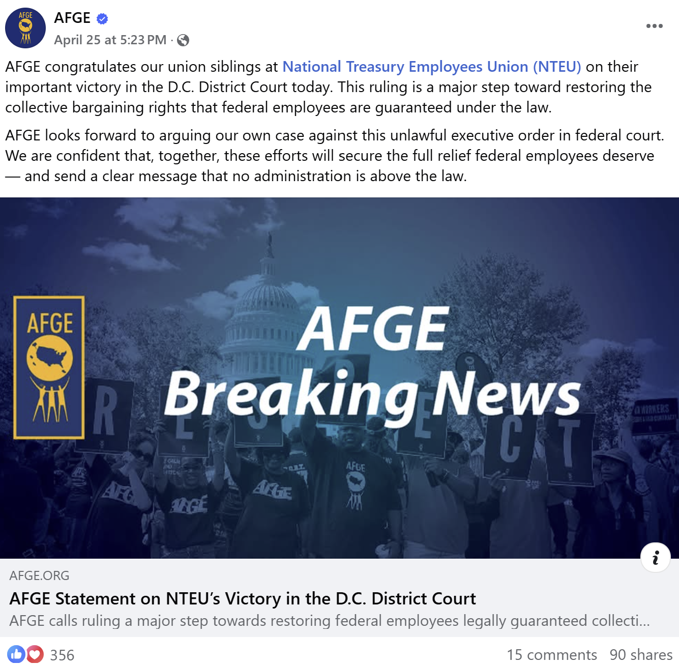 Screenshot of Facebook post