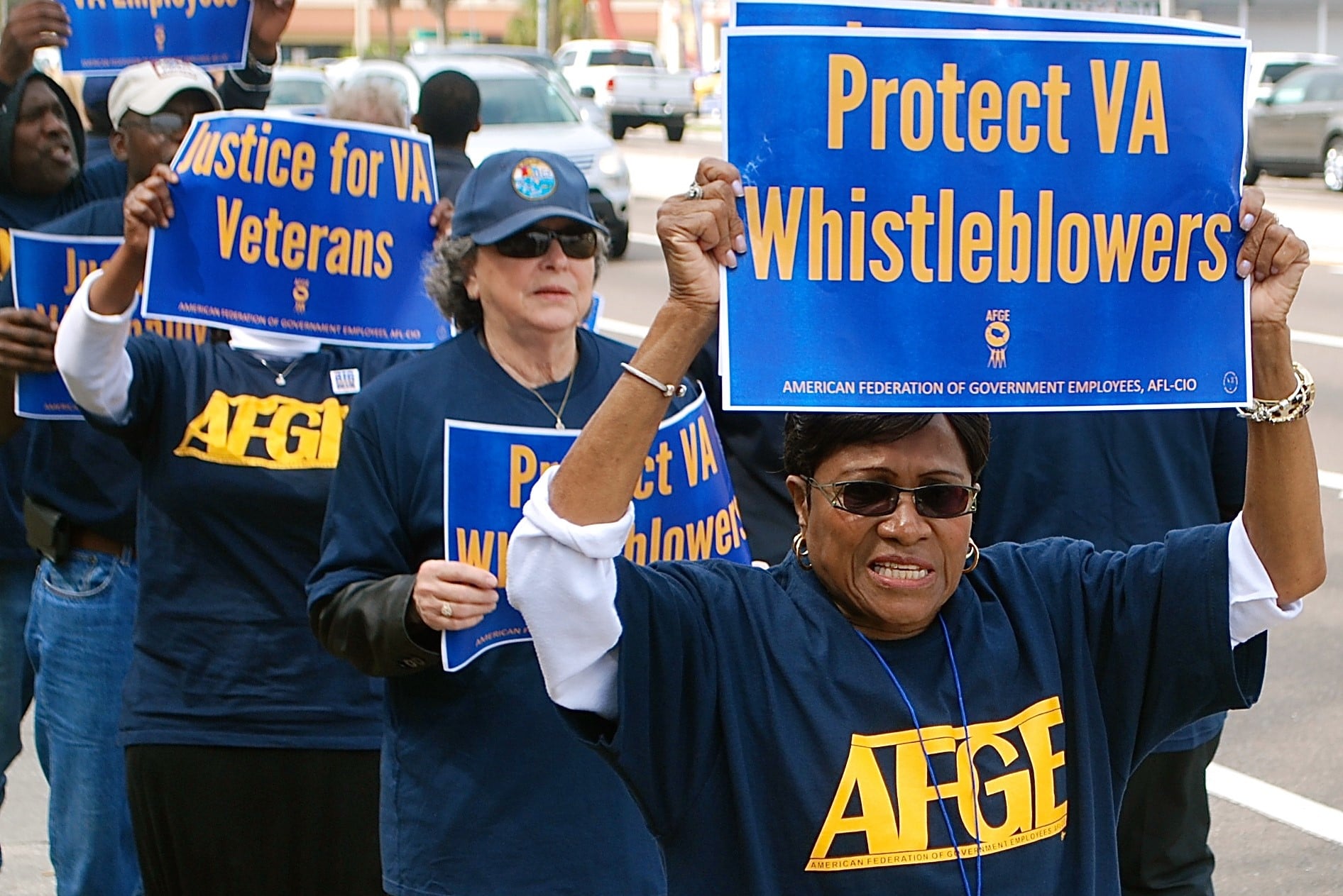Alma Lee joins the picket line in front of the St. Pete VA Regional Office in Florida to shed light on the culture of retaliation and need for improved working conditions at the facility (2015).