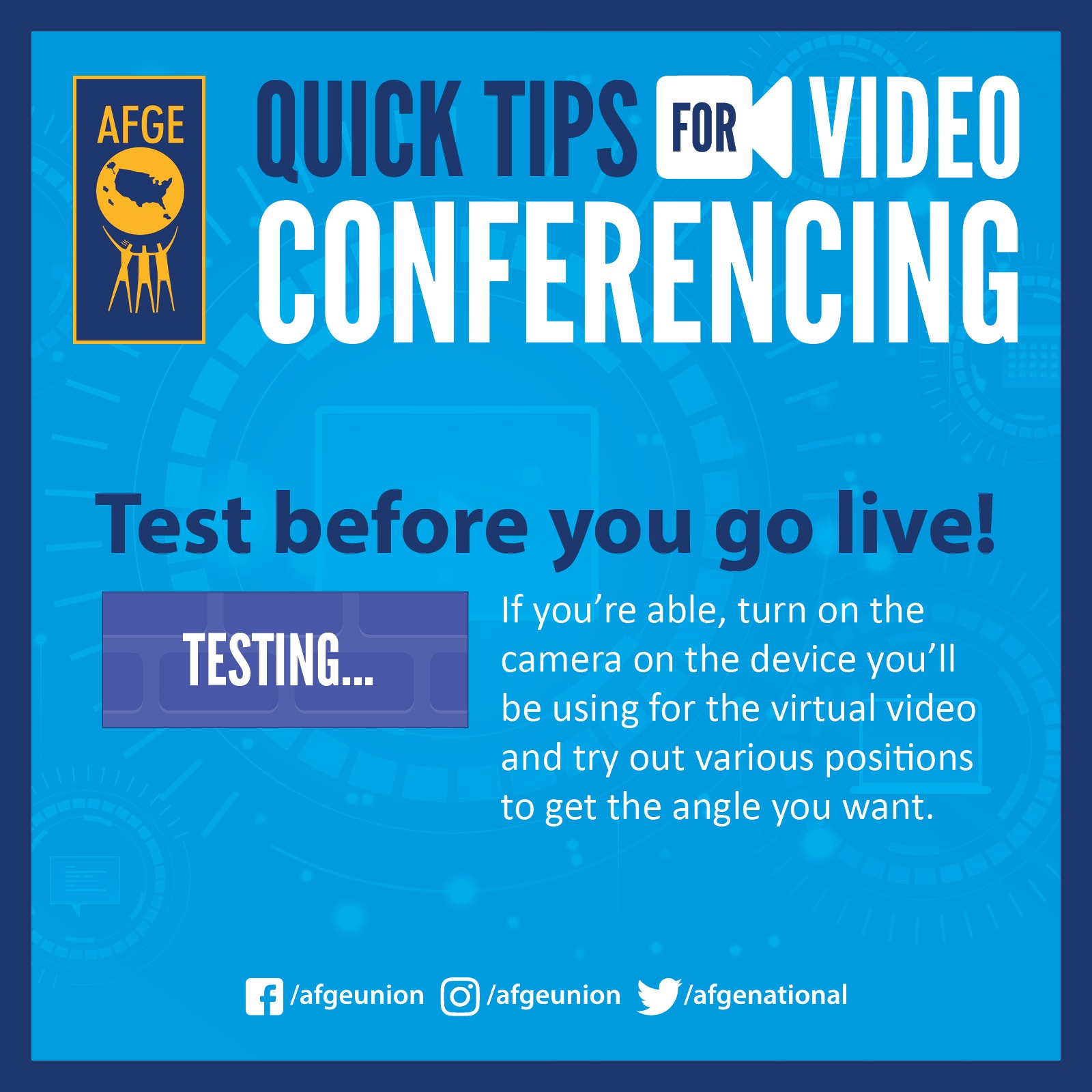 Graphic that says Quick Tips for Video Conferencing:  Test before you go live!