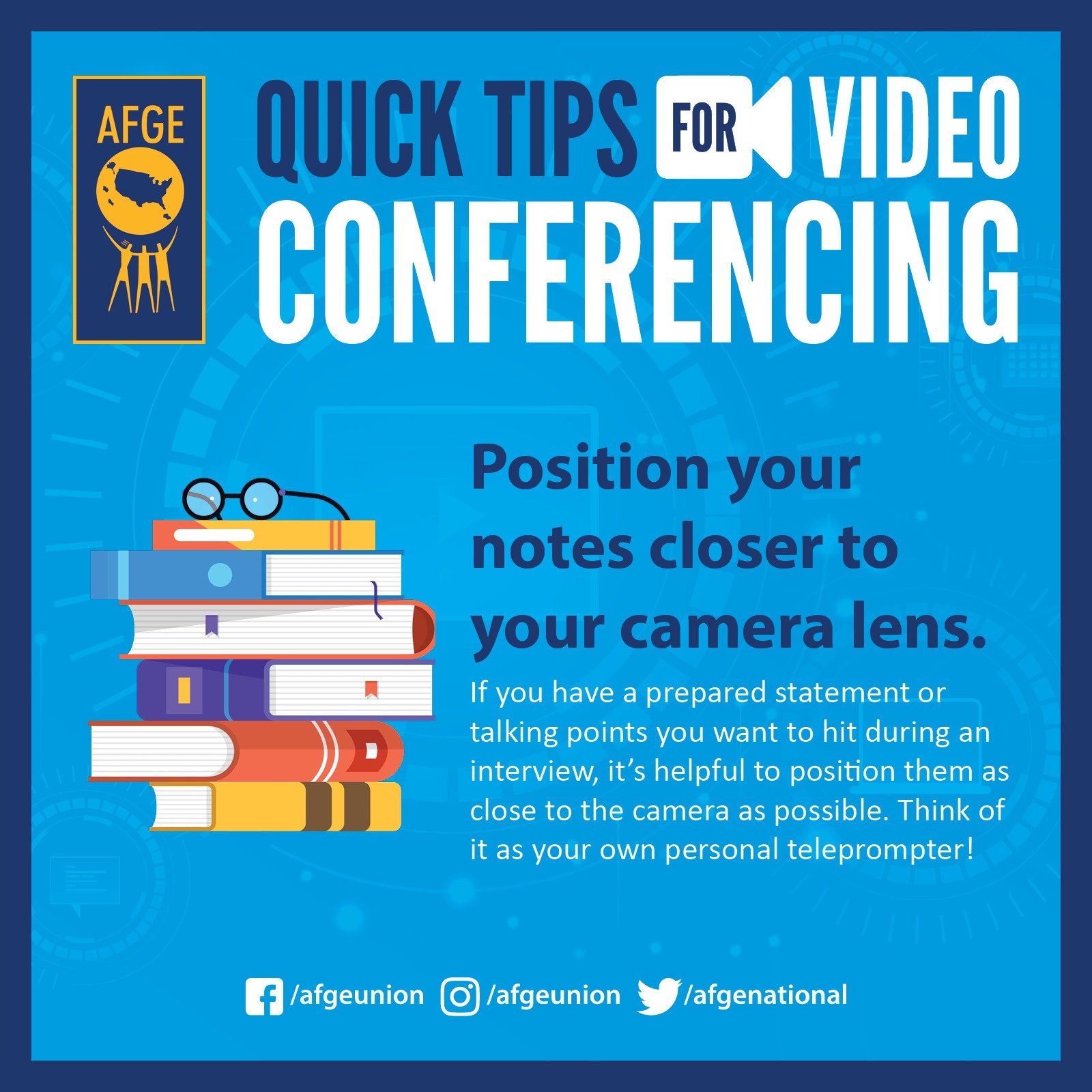Graphic that says Quick Tips for Video Conferencing:  Position your notes closer to your camera lens.