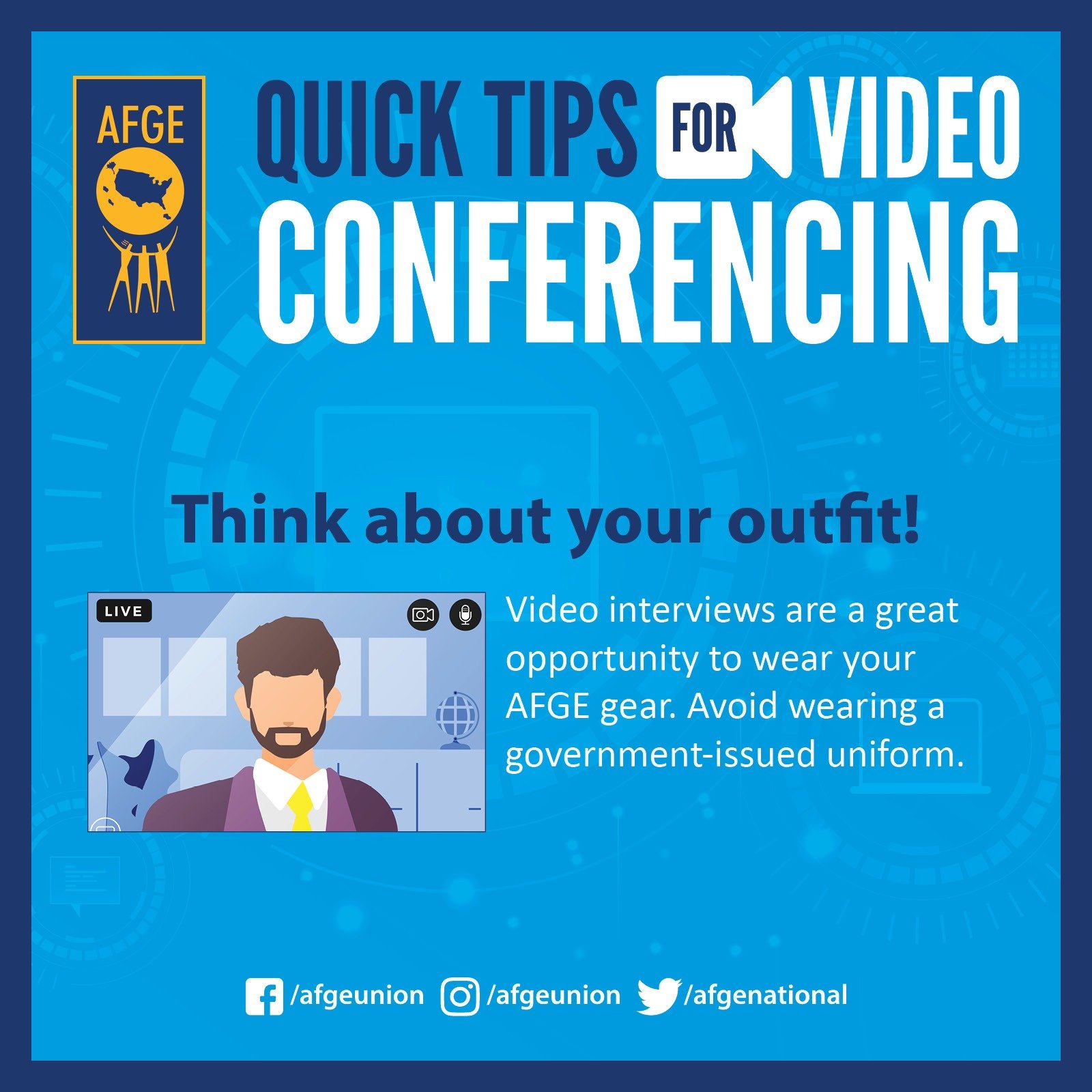 Graphic that says  Quick Tips for Video Conferencing: Think about your outfit