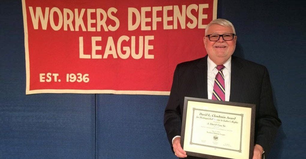 Pres. Cox Receives Workers Defense League Award
